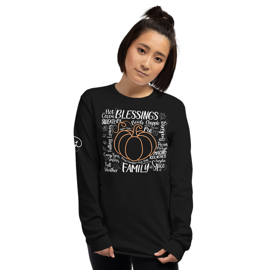 Fall - pumpkin with themes of fall - Funny Long Sleeve Shirt by Louise Lux