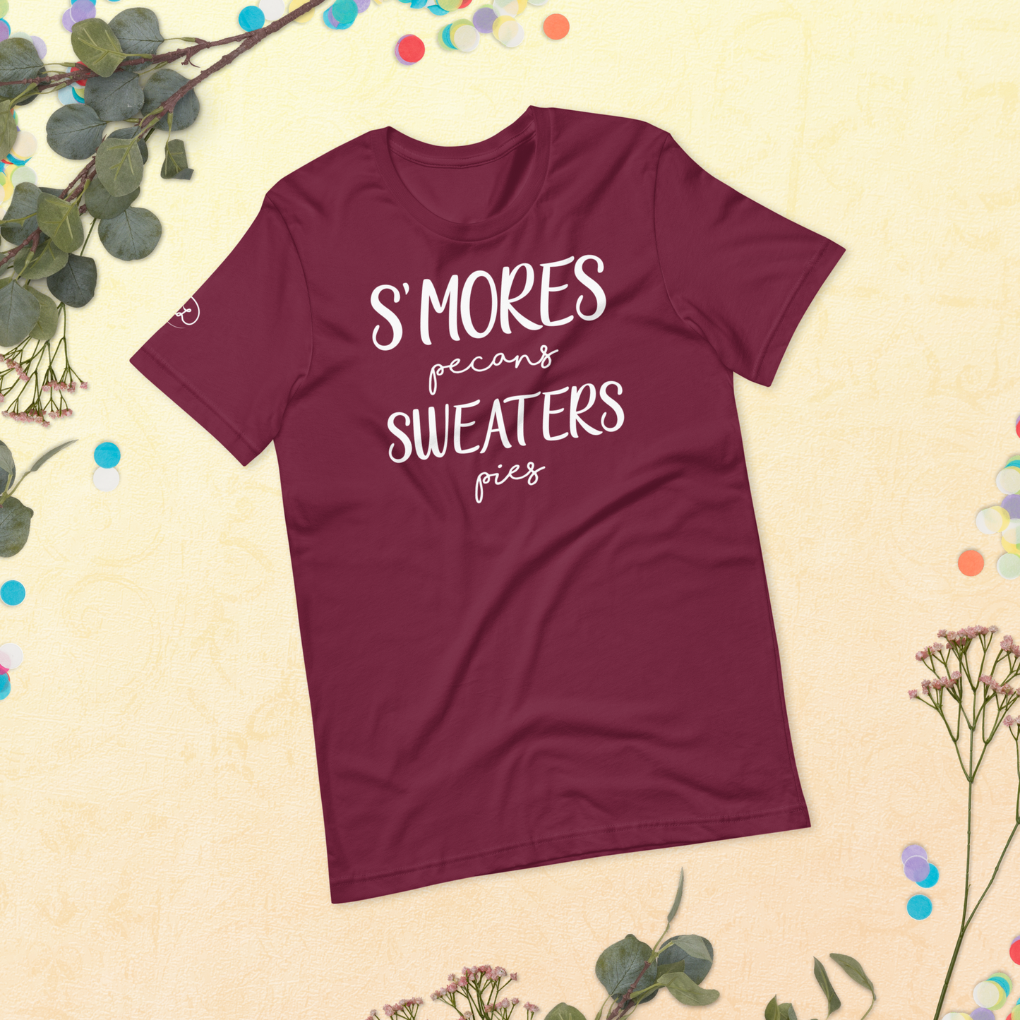 Fall - Smores, Pecans, Sweaters and Pies - Fun T-shirt by Louise Lux