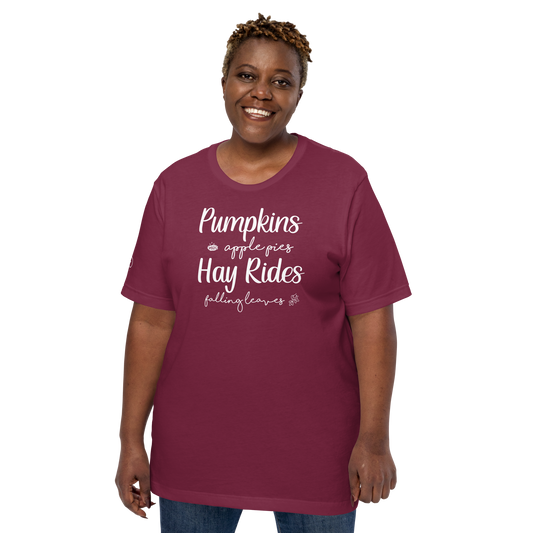 Fall - Pumpkins, Apple Pies, Hay Rides, Falling Leaves - Fun T-shirt by Louise Lux