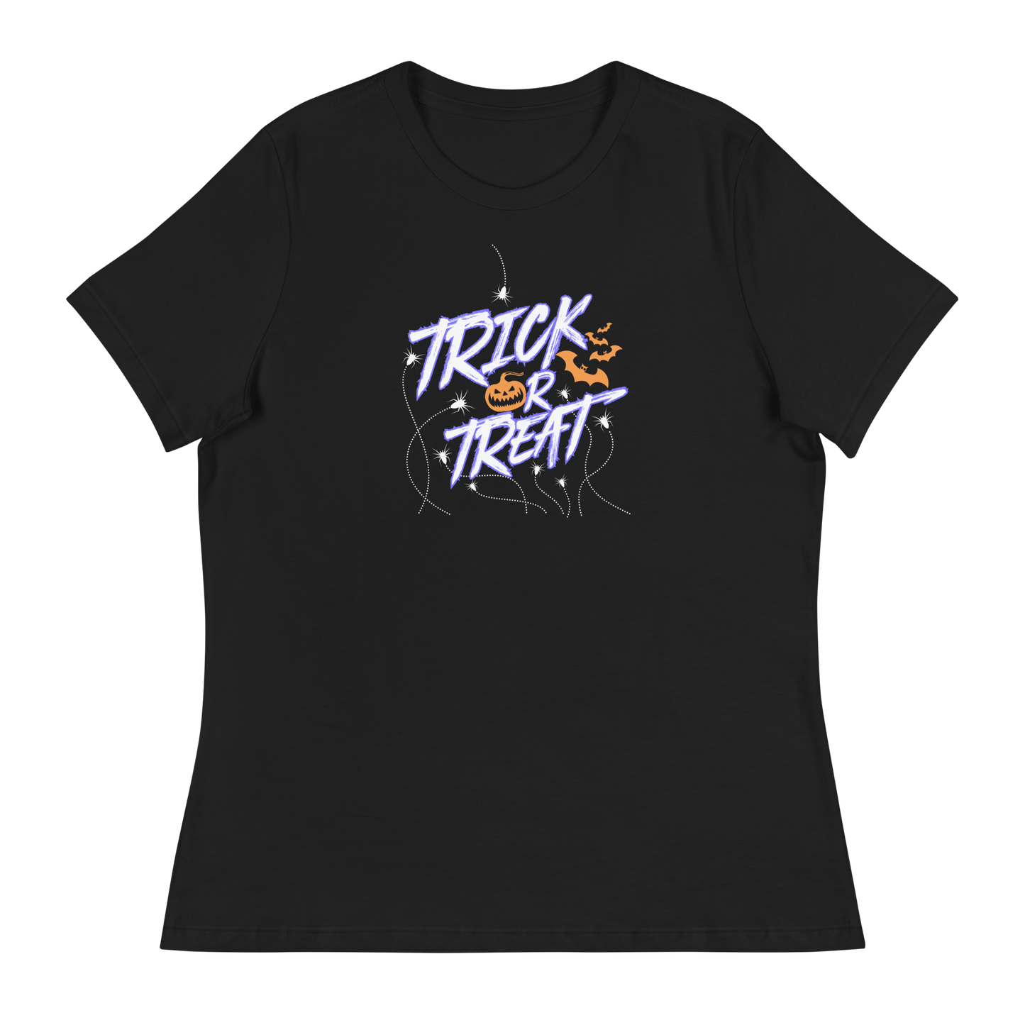 Women's - Halloween Trick or Treat pumpkins, spiders and bats - Fun T-Shirt by Louise Lux