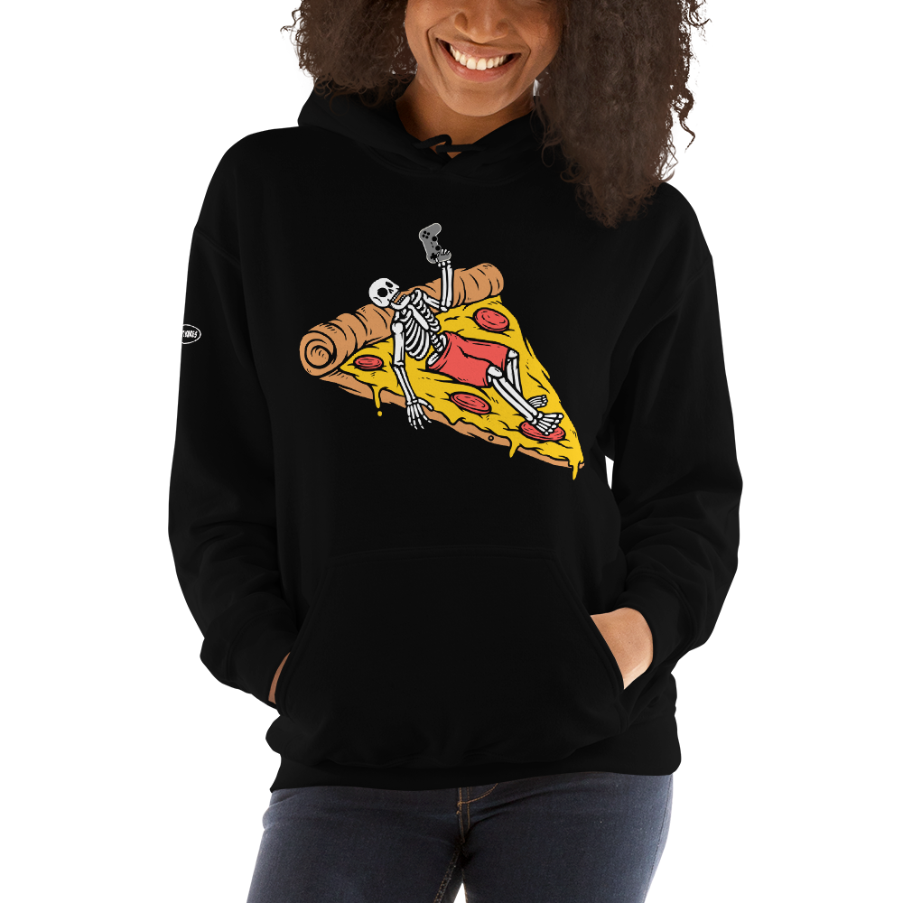 GAMER - Lounging, Pizza and Gaming Skeleton - Funny Hoodie