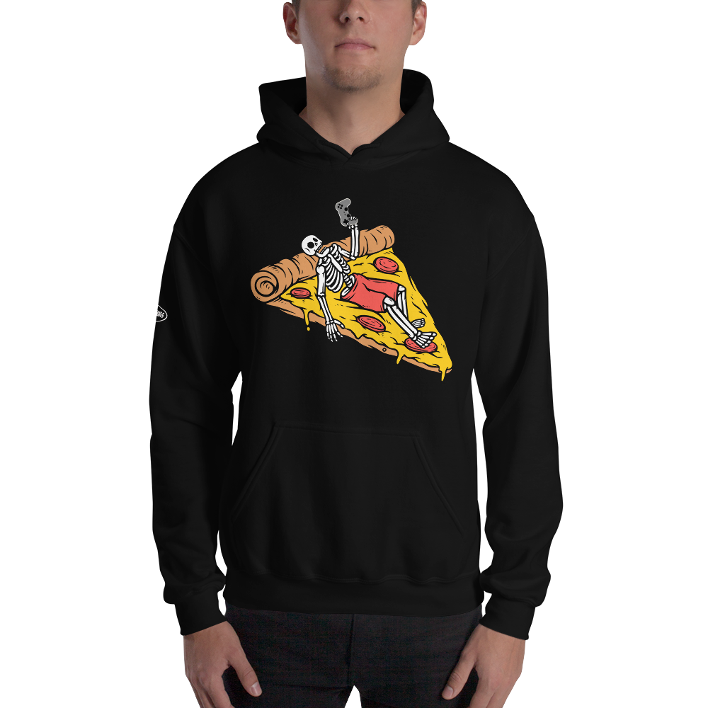 GAMER - Lounging, Pizza and Gaming Skeleton - Funny Hoodie