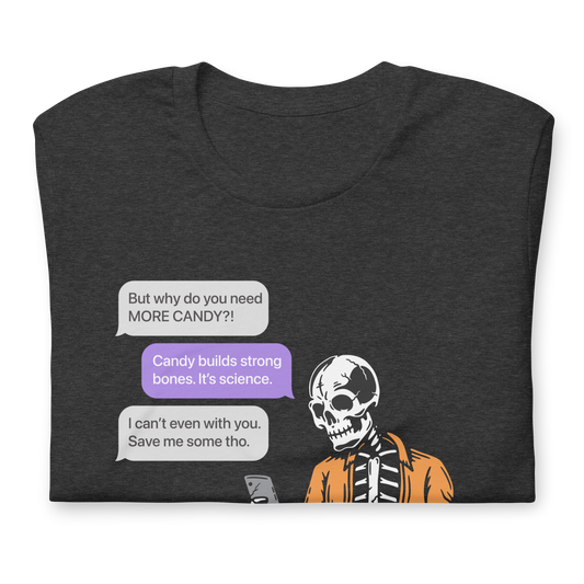 Halloween Skeleton bros texting - Funny T-shirt