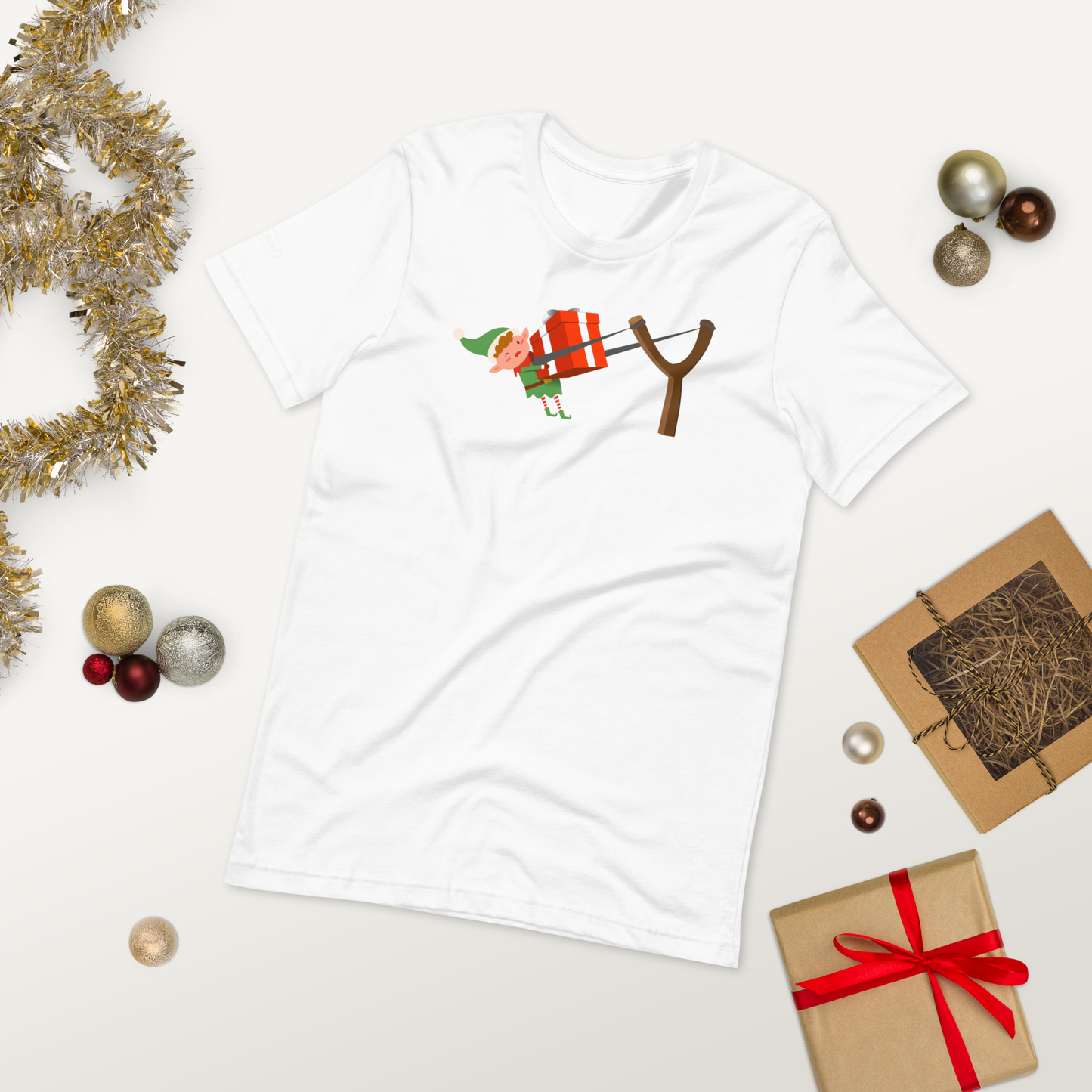 CHRISTMAS - Elf Present Slingshot - Funny t-shirt