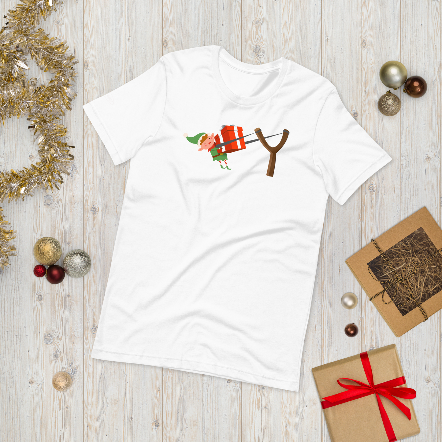 CHRISTMAS - Elf Present Slingshot - Funny t-shirt